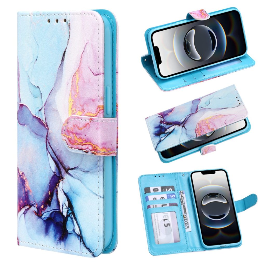 iPhone 18 Pro Max/17 Pro Max- Bookcase Print - Marmer Roze-Blauw