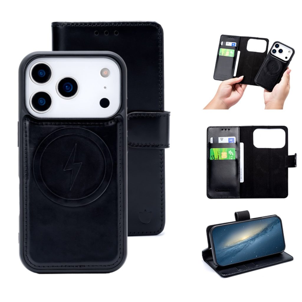 iPhone 18 Pro Max/17 Pro Max - CaseMania® 2-in-1 Genuine Leather Bookcase - Zwart