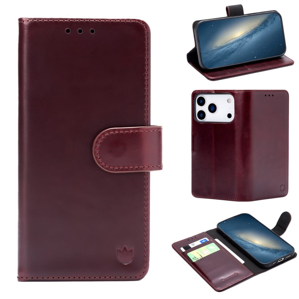 iPhone 18 Pro Max/17 Pro Max - CaseMania® Genuine Leather Bookcase - Bordeaux
