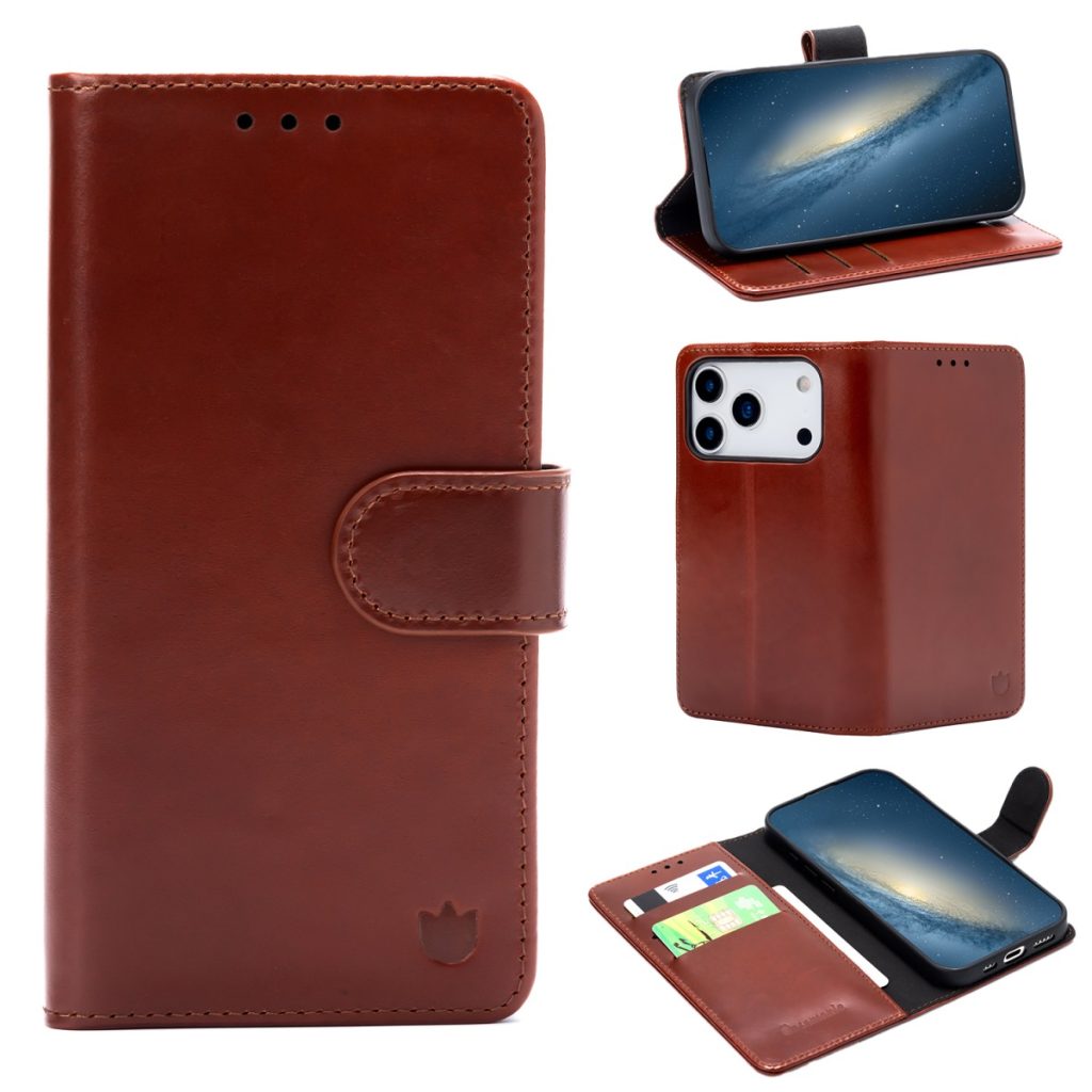 iPhone 18 Pro Max/17 Pro Max - CaseMania® Genuine Leather Bookcase - Walnut Bruin