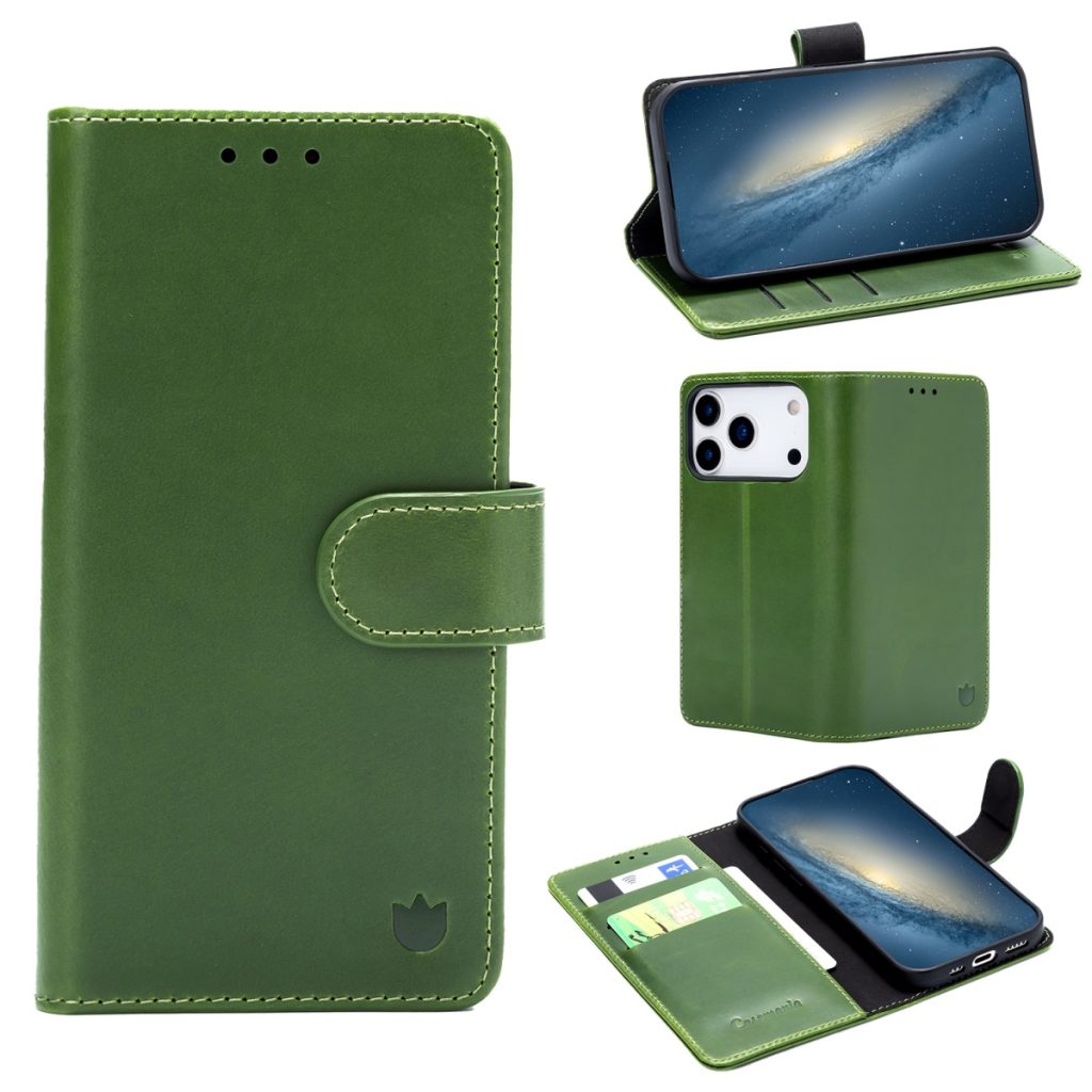 iPhone 18 Pro Max/17 Pro Max - CaseMania® Genuine Leather Bookcase - Groen