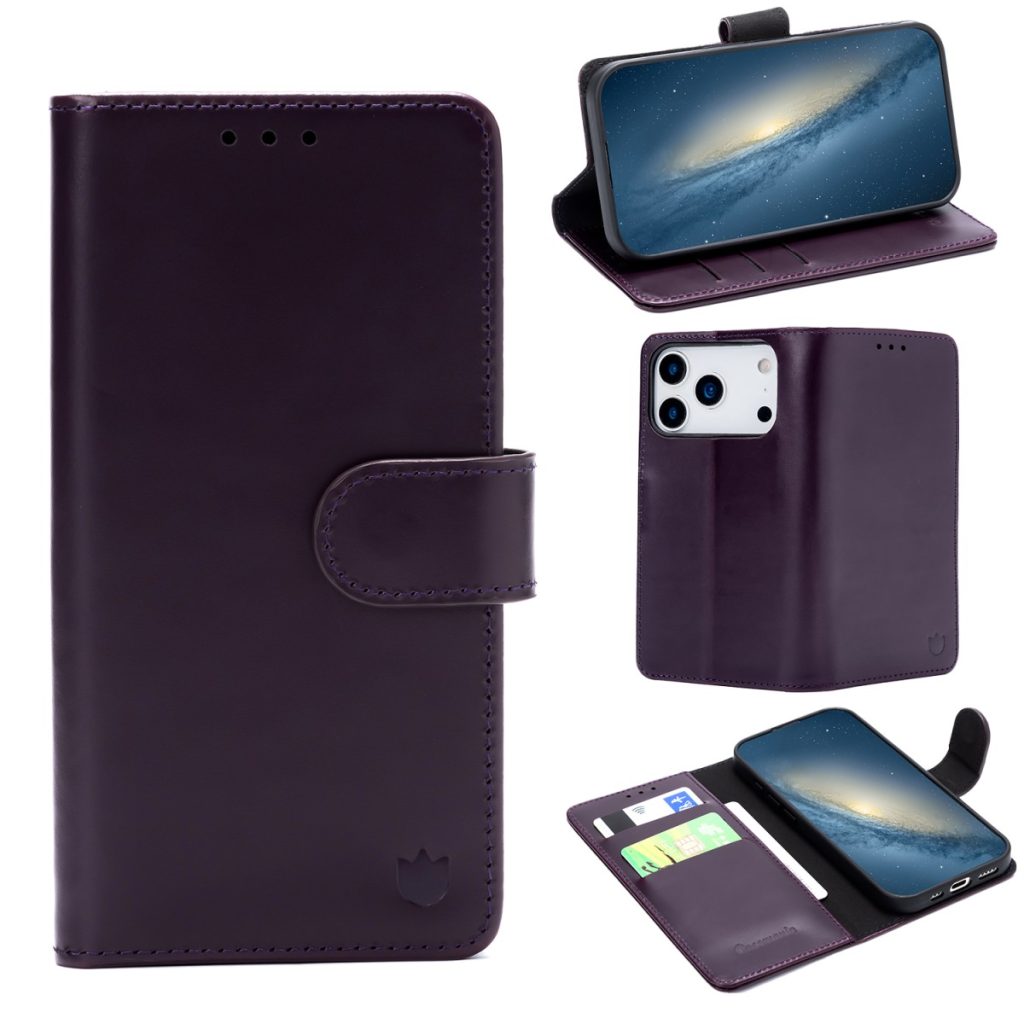 iPhone 18 Pro Max/17 Pro Max - CaseMania® Genuine Leather Bookcase - Paars