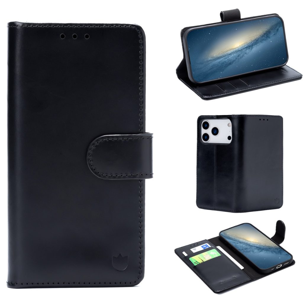 iPhone 18 Pro Max/17 Pro Max - CaseMania® Genuine Leather Bookcase - Zwart
